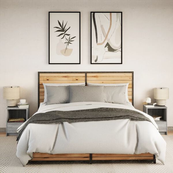 vidaXL Armoires de chevet et lumi&egrave;res LED 2 pcs sonoma gris