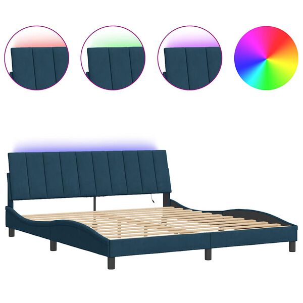 vidaXL Cadre de lit avec LED sans matelas Hanko bleu 180x200 cm velours