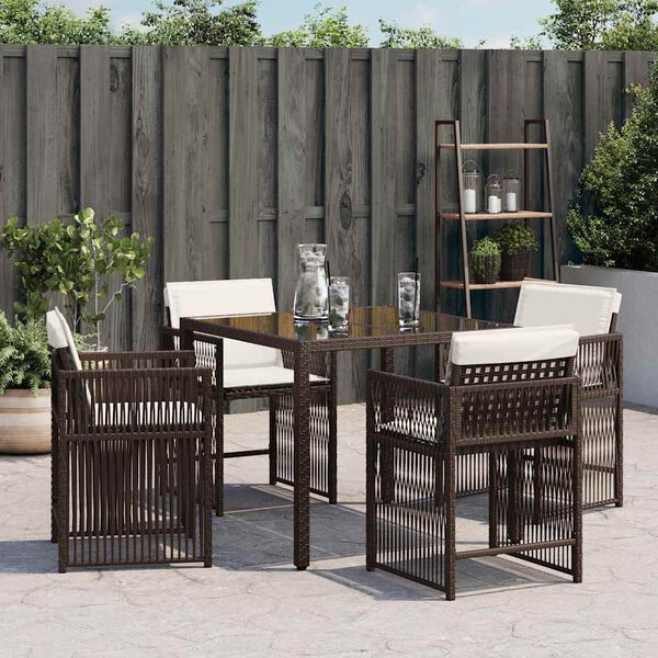 vidaXL Chaises de jardin avec coussins lot de 4 marron résine tressée