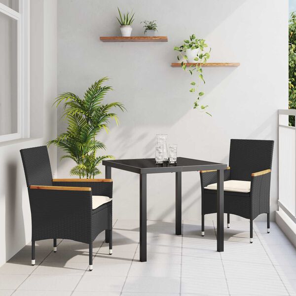 vidaXL Ensemble de salle à manger pour jardin 3 pcs Noir polyrotin