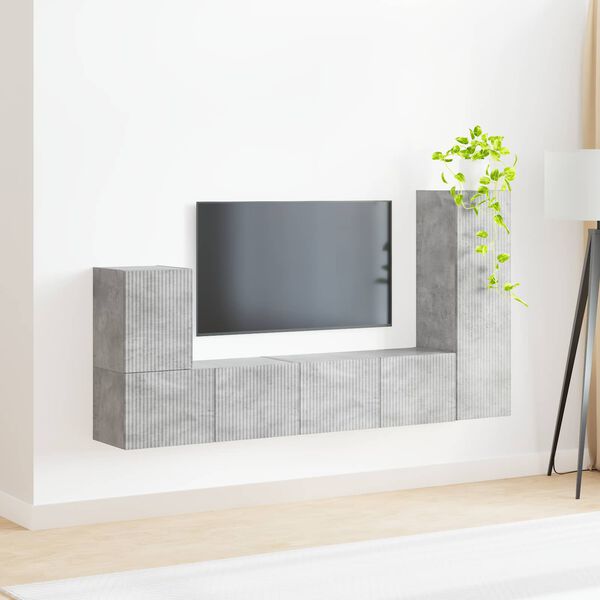 vidaXL Ensemble meuble TV 3 pcs Gris b&eacute;ton Bois d'ing&eacute;nierie