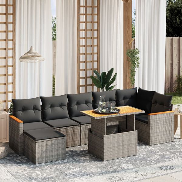 vidaXL Salon de jardin 8 pcs avec coussins gris r&eacute;sine tress&eacute;e