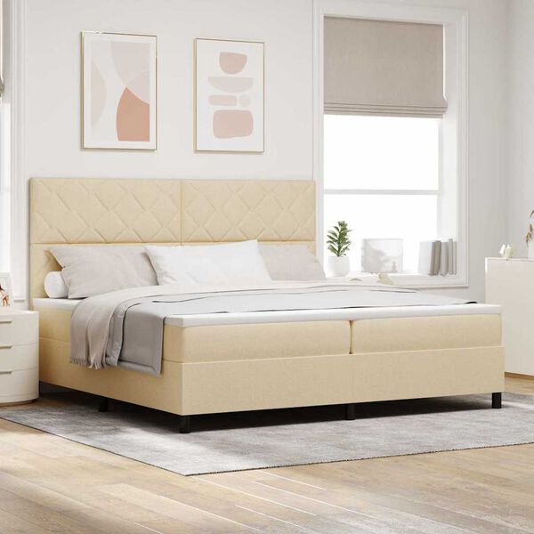 vidaXL Lit &agrave; ressorts avec matelas Cr&egrave;me 200 x 200 cm tissu