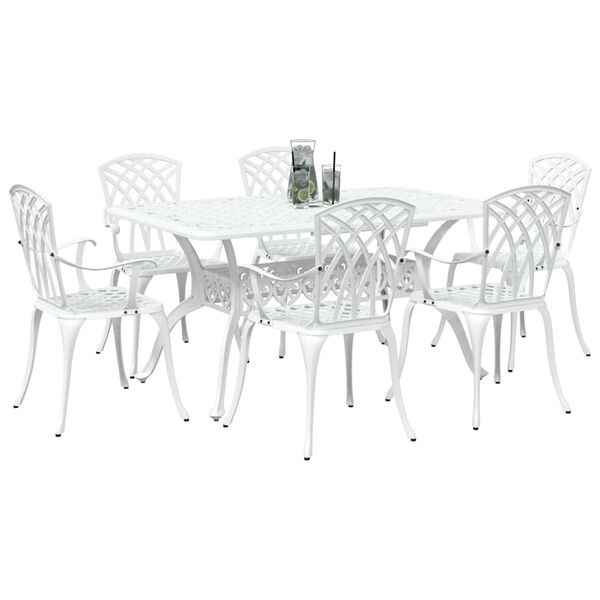 vidaXL Ensemble de salle &agrave; manger pour jardin 7 pcs Blanc Aluminium