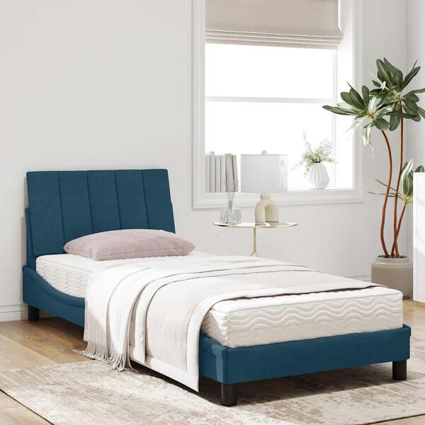 vidaXL Lit avec matelas Hanko bleu 90x200 cm velours