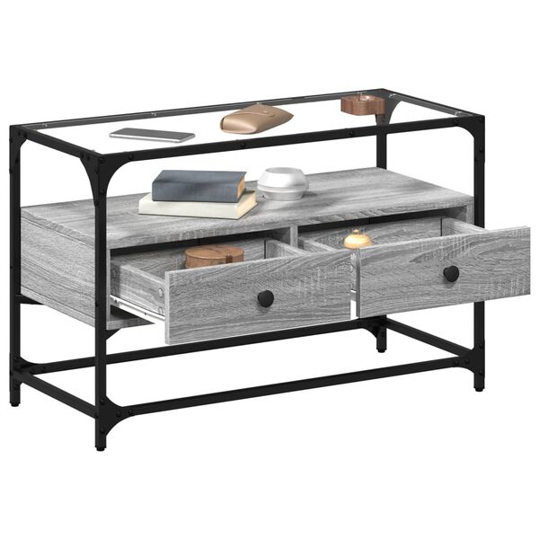 vidaXL Meuble TV avec dessus en verre sonoma gris bois d'ing&eacute;nierie