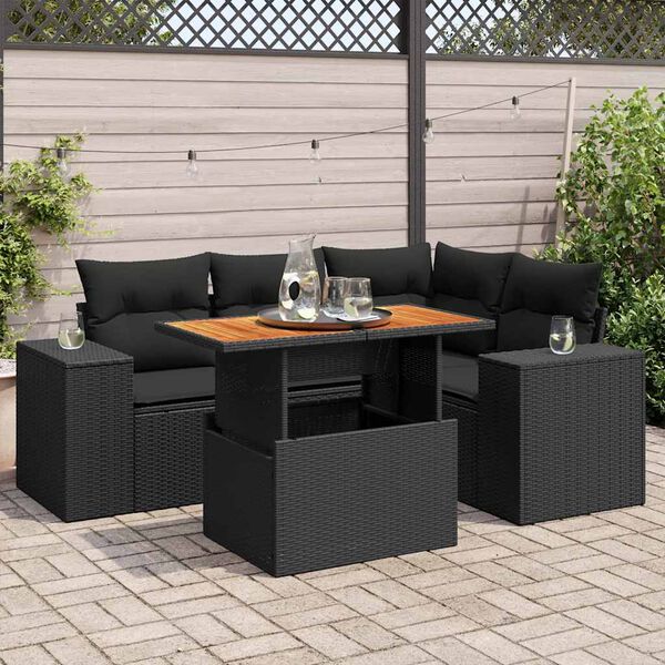 vidaXL Salon de jardin 5 pcs avec coussins noir r&eacute;sine tress&eacute;e