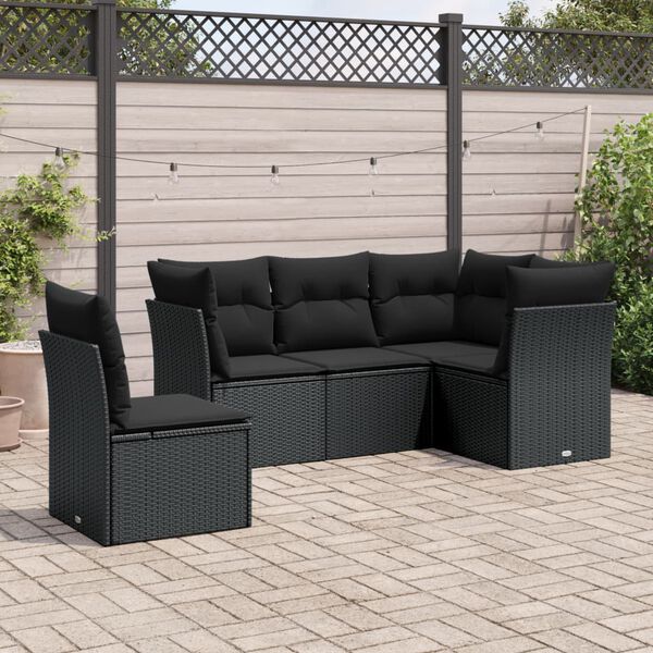 vidaXL Salon de jardin 5 pcs avec coussins noir résine tressée