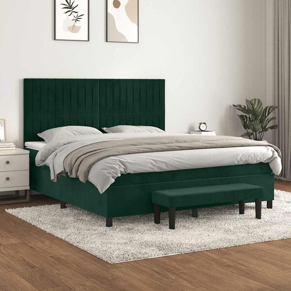 vidaXL Sommier &agrave; lattes de lit et matelas Vert fonc&eacute; 180x200cm Velours