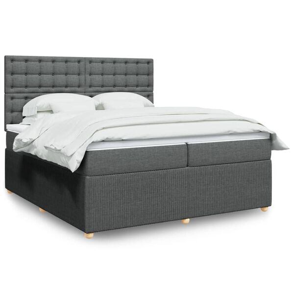 vidaXL Sommier &agrave; lattes de lit avec matelas Gris fonc&eacute; 200x200cm Tissu