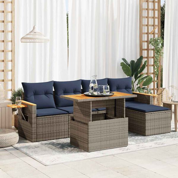 vidaXL Salon de jardin avec coussins 6 pcs gris r&eacute;sine tress&eacute;e acacia