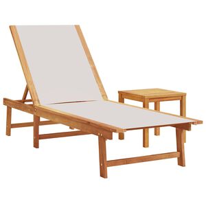vidaXL Chaise longue et table gris bois d'acacia solide et textil&egrave;ne