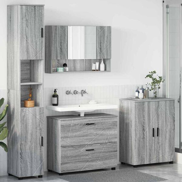 vidaXL Ensemble de mobilier de salle de bain 4 pcs Sonoma gris