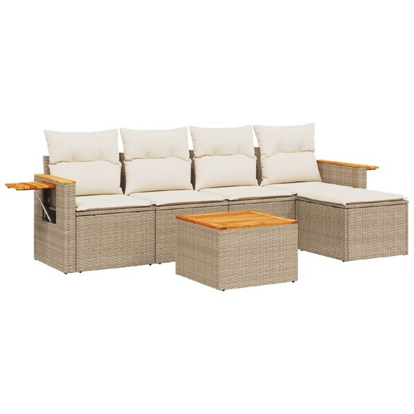 vidaXL Salon de jardin avec coussins 6 pcs beige r&eacute;sine tress&eacute;e
