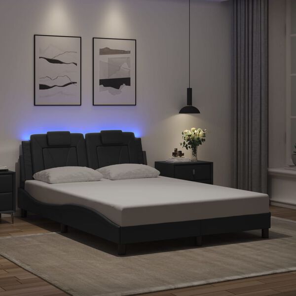 vidaXL Cadre de lit Viana avec LED sans matelas noir 140x200 cm
