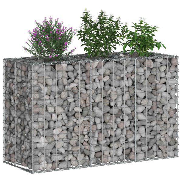 vidaXL Lit sur&eacute;lev&eacute; gabion Argent&eacute; 130 x 50 x 80 cm Acier galvanis&eacute;