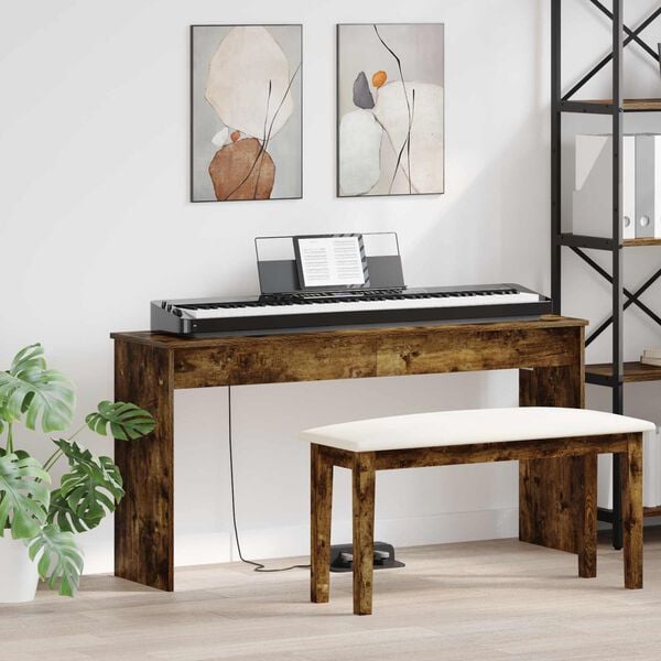 vidaXL Stand de clavier Ch&ecirc;ne fum&eacute; 130 x 32 x 64 cm Bois d'ing&eacute;nierie