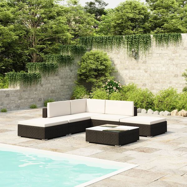 vidaXL Salon de jardin 6 pcs avec coussins résine tressée noir