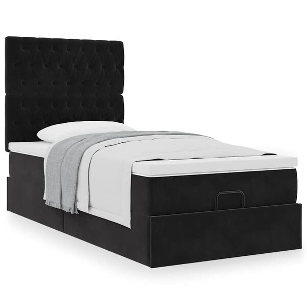 vidaXL Cadre de lit ottoman avec matelas noir 90x190 cm velours