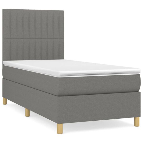 vidaXL Sommier &agrave; lattes de lit et matelas Gris fonc&eacute; 90x190 cm Tissu