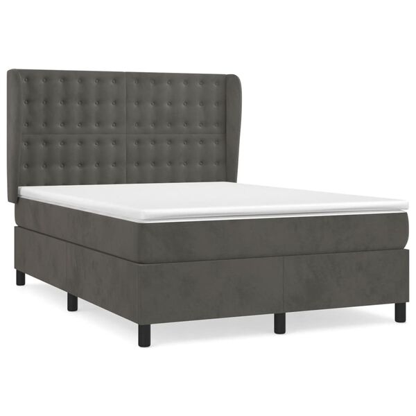 vidaXL Sommier &agrave; lattes de lit et matelas Gris fonc&eacute; 140x190cm Velours