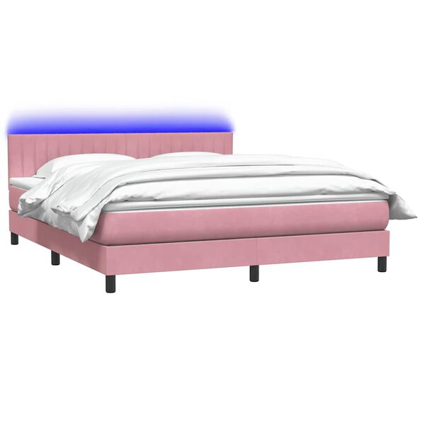 vidaXL Sommier &agrave; lattes de lit avec matelas et LED rose 180x210 cm velours
