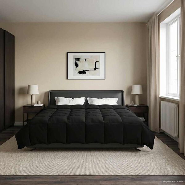 vidaXL Duvet d'&eacute;t&eacute; simple Matelass&eacute; Noir 220 x 240 cm Microfibre