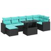 vidaXL Salon de jardin avec coussins 8 pcs noir r&eacute;sine tress&eacute;e acacia