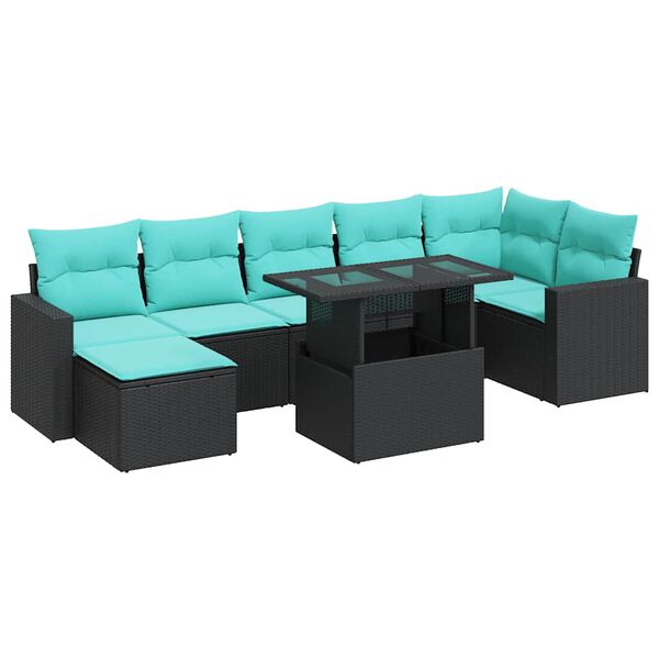 vidaXL Salon de jardin avec coussins 8 pcs noir r&eacute;sine tress&eacute;e acacia