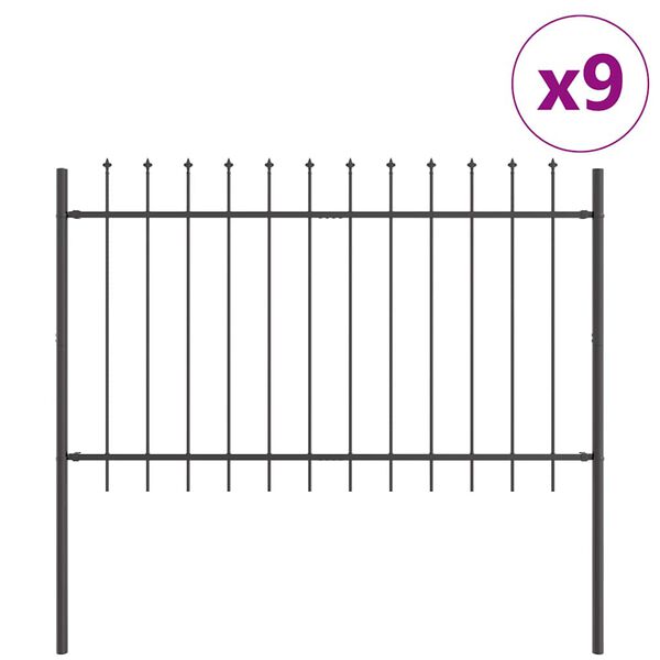 vidaXL Cl&ocirc;ture de jardin 9 pcs Gris 15,3 x 1,2 m