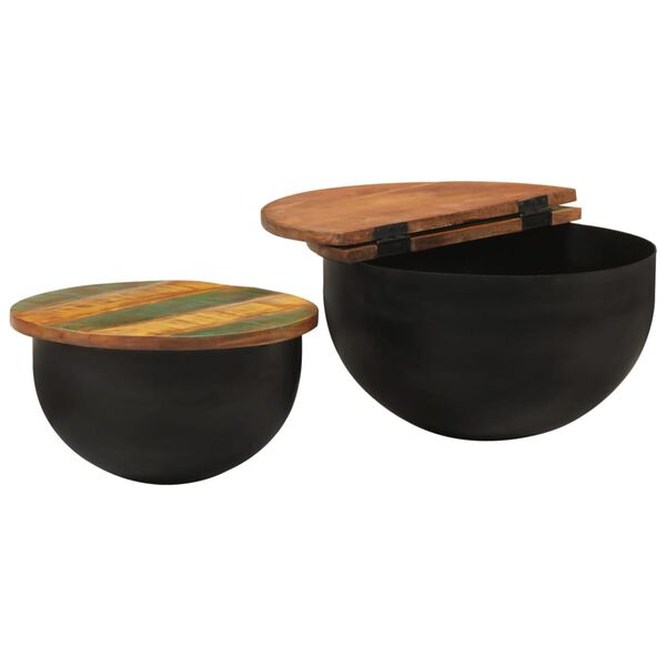 vidaXL Ensemble de tables basses 2 pcs noir bois récupération massif