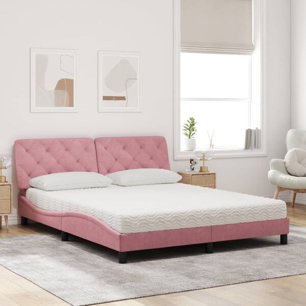 vidaXL Lit avec matelas rose 160x200 cm velours