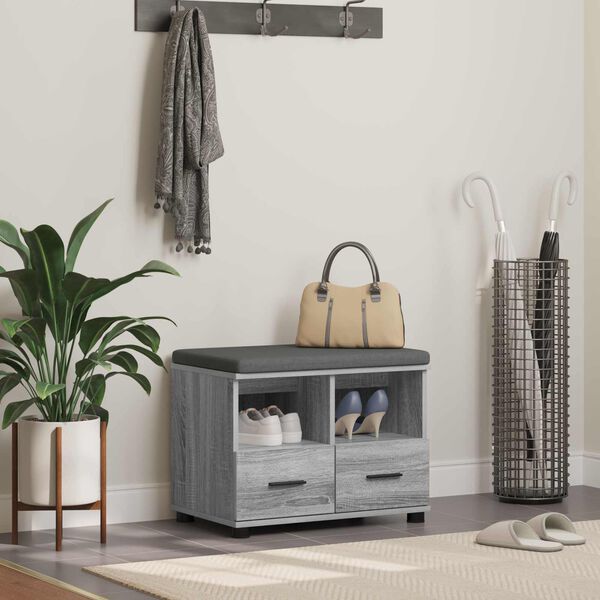 vidaXL Banc d'entr&eacute;e avec coussin Gris Sonoma 60 x 38 x 46 cm
