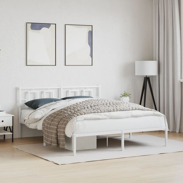 vidaXL Cadre de lit m&eacute;tal sans matelas et t&ecirc;te de lit blanc 160x200 cm