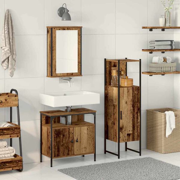 vidaXL Ensemble de mobilier de salle de bain avec porte 3 pcs Marron