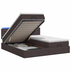 vidaXL Lit coffre avec matelas et LED Marron fonc&eacute; 180 x 200 cm Tissu