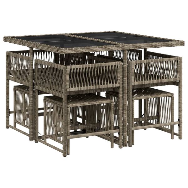 vidaXL Ensemble &agrave; manger de jardin 9 pcs coussins gris r&eacute;sine tress&eacute;e