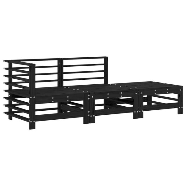 vidaXL Salon de jardin 3 pcs avec coussins noir bois massif