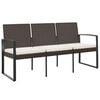 vidaXL Banc de jardin &agrave; 3 places avec coussins marron PP rotin