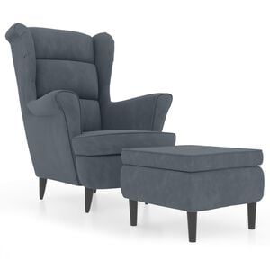 vidaXL Fauteuil &agrave; oreilles avec tabouret gris fonc&eacute; velours