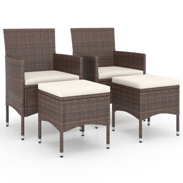 vidaXL Jeu de chaise et tabouret de jardin 4 pcs Résine tressée Marron