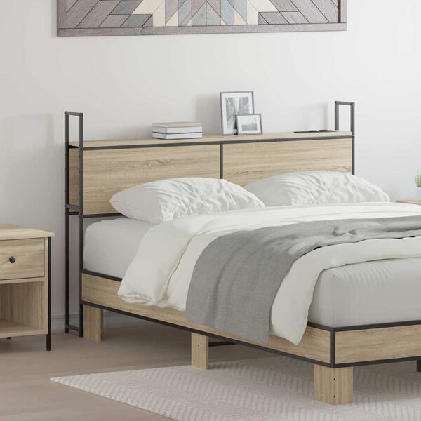 vidaXL Headboard de Rangement avec Station de Charge Ch&ecirc;ne sonoma
