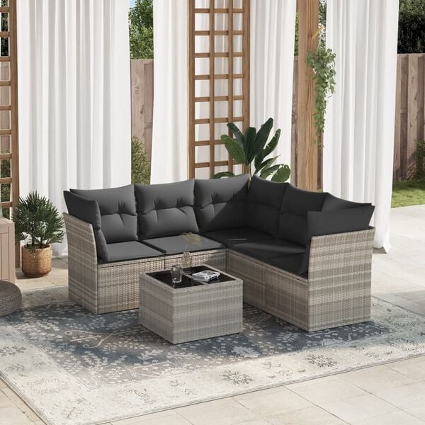 vidaXL Salon de jardin 6 pcs avec coussins gris clair r&eacute;sine tress&eacute;e