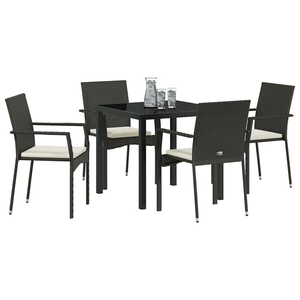 vidaXL Ensemble de salle &agrave; manger pour jardin 5 pcs Noir polyrotin