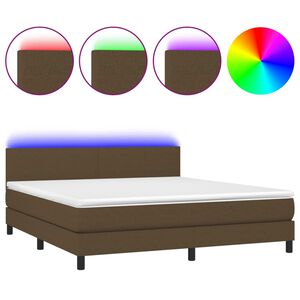 vidaXL Sommier &agrave; lattes de lit matelas et LED Marron fonc&eacute; 160x200 cm