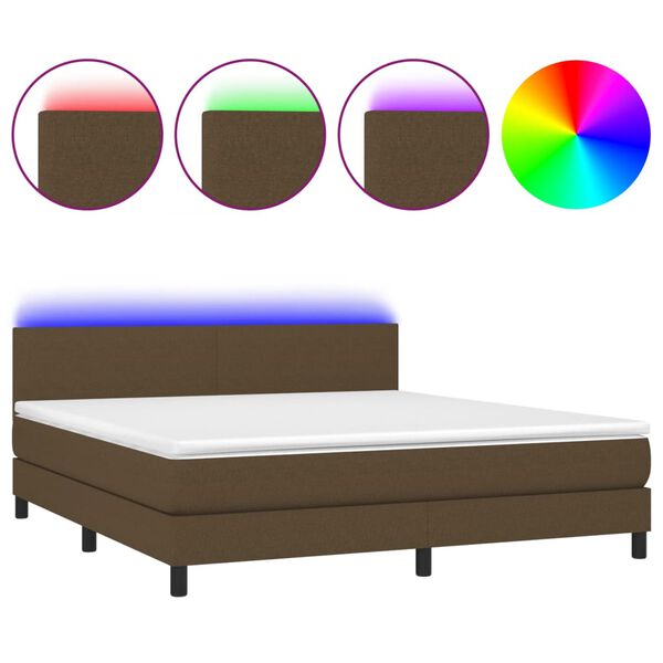 vidaXL Sommier &agrave; lattes de lit matelas et LED Marron fonc&eacute; 160x200 cm