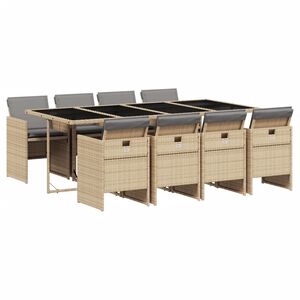 vidaXL Ensemble &agrave; manger de jardin et coussins 9 pcs m&eacute;lange beige