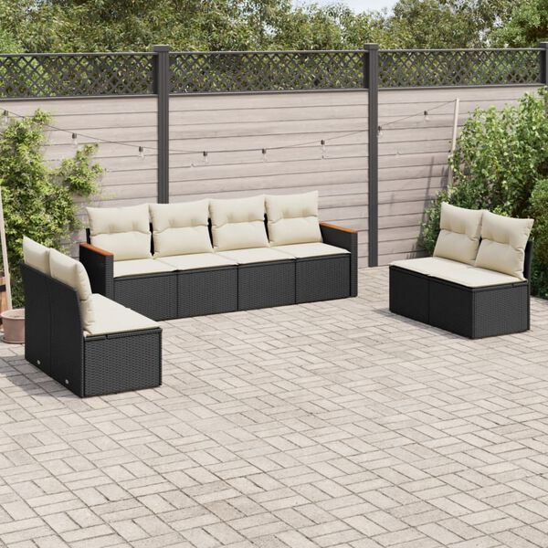 vidaXL Salon de jardin 8 pcs avec coussins noir r&eacute;sine tress&eacute;e