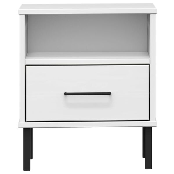 vidaXL Table de chevet avec pieds en métal Blanc Bois pin massif OSLO