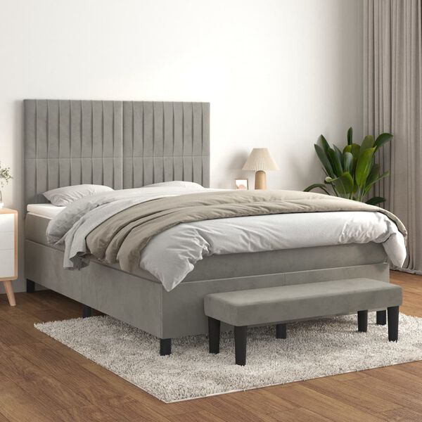 vidaXL Sommier &agrave; lattes de lit et matelas Gris clair 140x190cm Velours